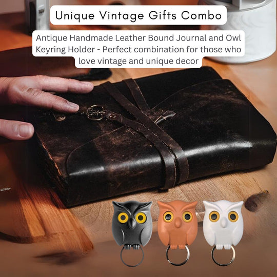 Antique Handmade Leather Men And Women Diary & Owl Keying Holder Pack(10 Pack)