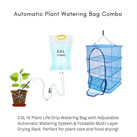 3.5L IV Plant Life Drip Watering Bag & Natural sunlight Drying Rack Pack