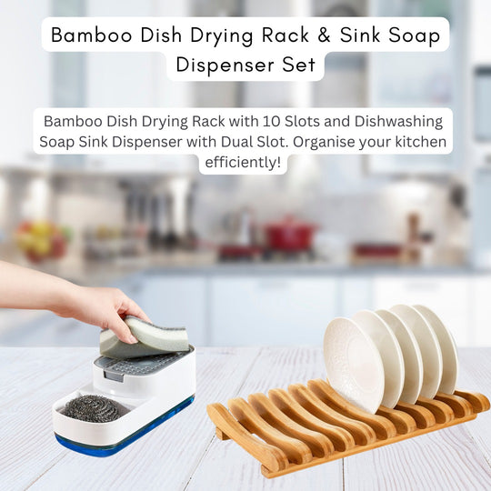 Bamboo Dish Drying Rack & Dishwashing Soap Sink Dispenser Pack(10 Pack)