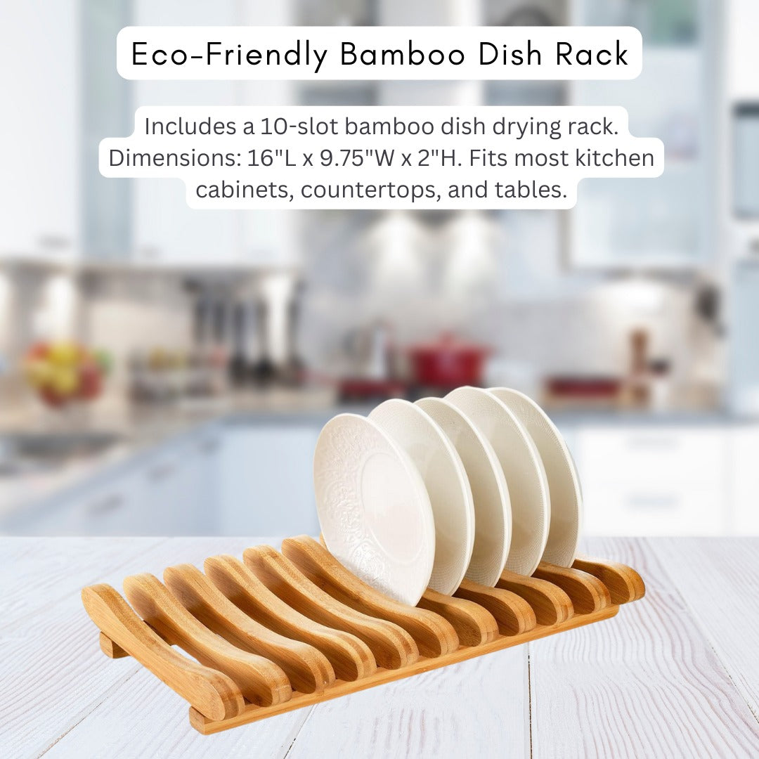 Bamboo Dish Drying Rack & Dishwashing Soap Sink Dispenser Pack(Bulk 3 Sets)