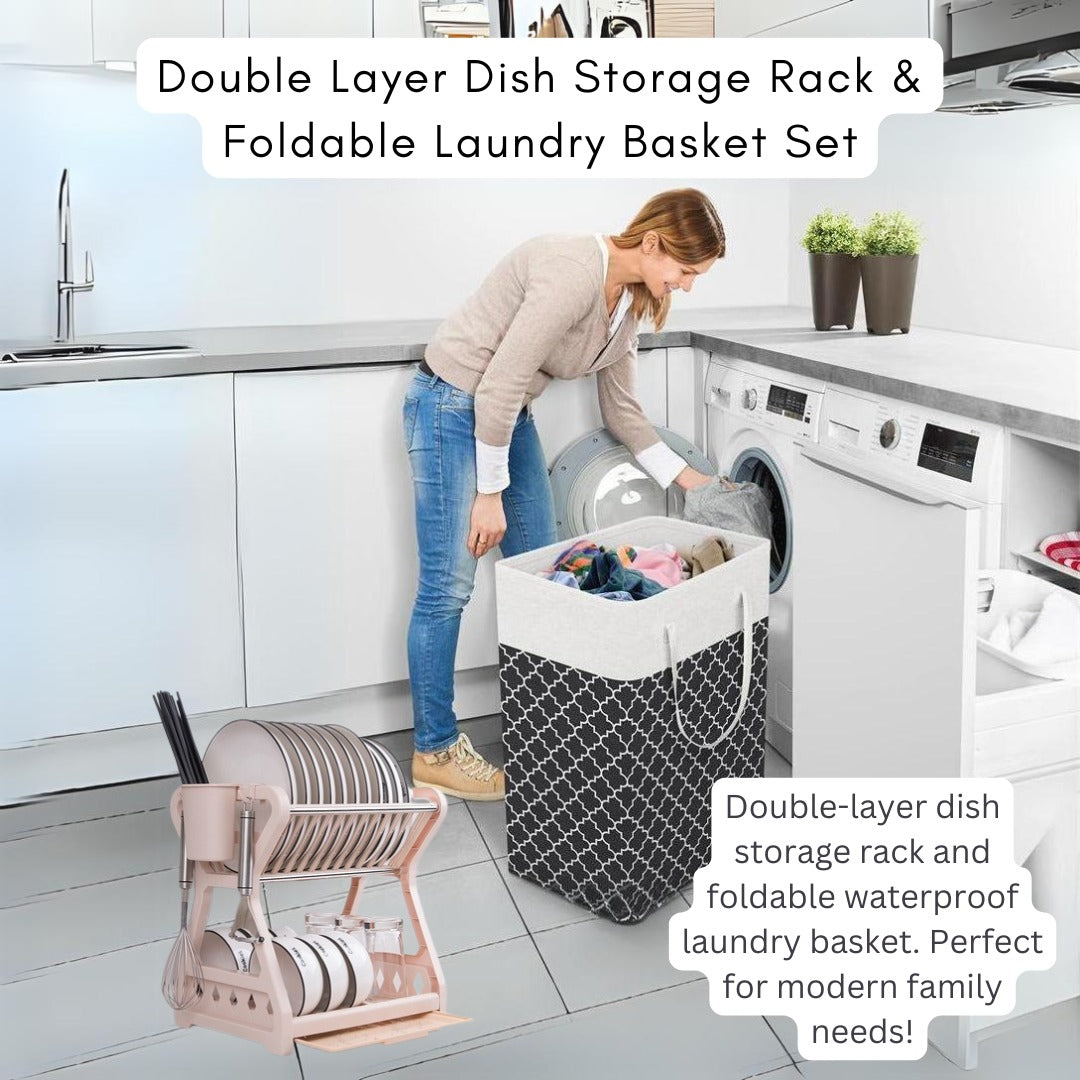 Double Layer Kitchen Dishes Storage Drain Rack & Waterproof Storage Basket Pack(Bulk 3 Sets)