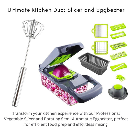 Vegetable Slicer for Kitchen 12 in 1 & Semi-Automatic Eggbeater Pack(Bulk 3 Sets)