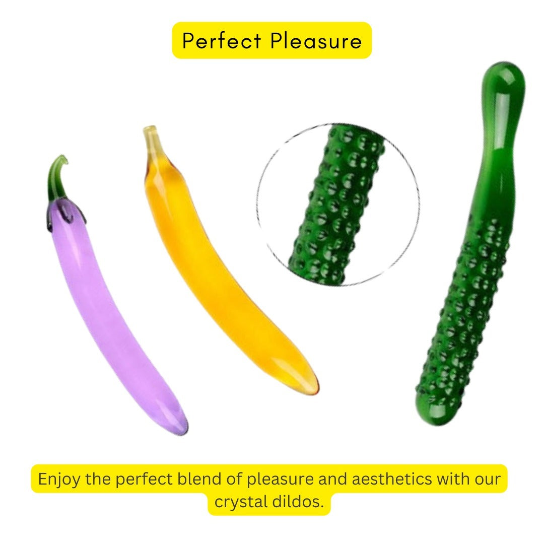 Rainbow women Dildo for fun & Vegetable Crystal Glass Dildo Pack