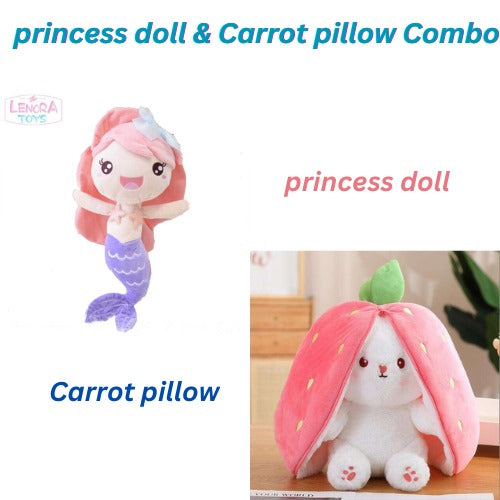 strawberry carrot throw pillow & princess doll stuffed toy Pack