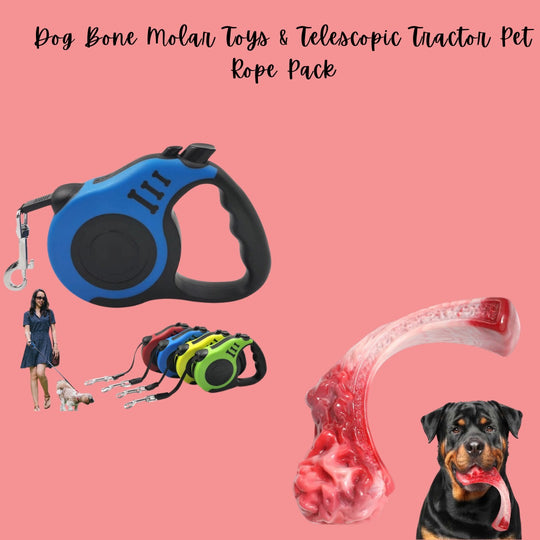 Beef Flavor Nylon Indestructible Dog Bone & Telescopic Tractor Pet Rope Pack