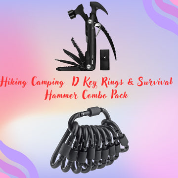 Aluminum D Key Rings Hiking Clips & All In One Multitool Survival Hammer Pack(Bulk 3 Sets)