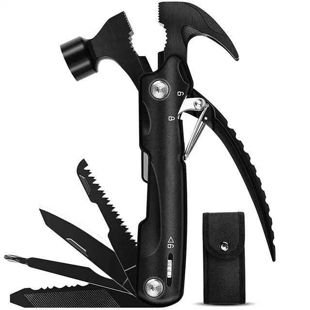 Aluminum D Key Rings Hiking Clips & All In One Multitool Survival Hammer Pack