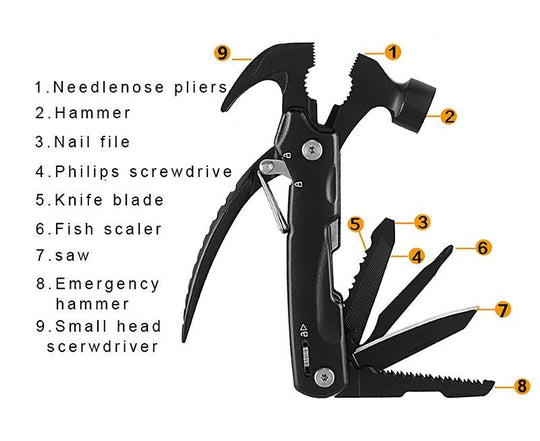 Aluminum D Key Rings Hiking Clips & All In One Multitool Survival Hammer Pack(Bulk 3 Sets)