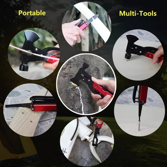 Aluminum D Key Rings Hiking Clips & All In One Multitool Survival Hammer Pack