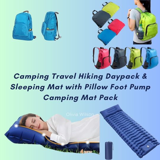 Camping Travel Hiking Daypack & Sleeping Mat with Pillow Foot Pump Camping Mat Pack(Bulk 3 Sets)