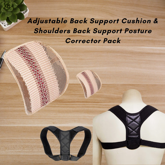 Adjustable Back Support Cushion & Shoulders Back Support Posture Corrector Pack