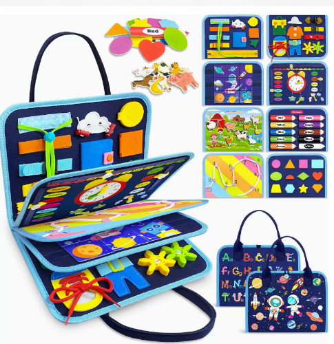 Educational Felt Busy Book Kids Sensory Montessori Travel Toy Felt Study Activity Board Felt Busy Board for Kids (10 Pack)