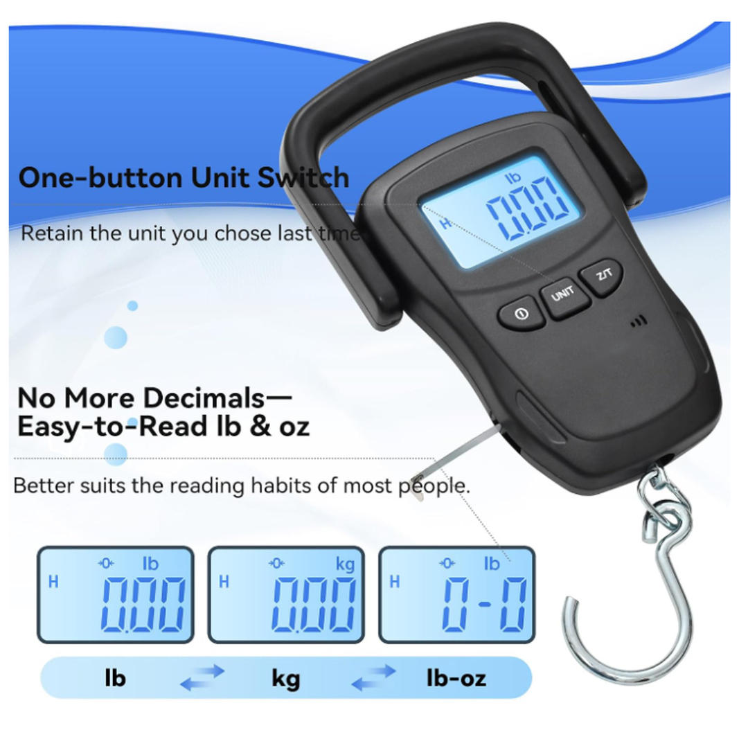 VIGOR digital fish scale with one-button lb, kg and lb-oz unit switch