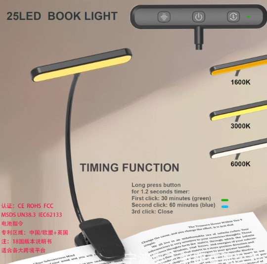 Usb Rechargeable Stepless Dimming Rotatable Mini Light Reading Clip Book Light Led