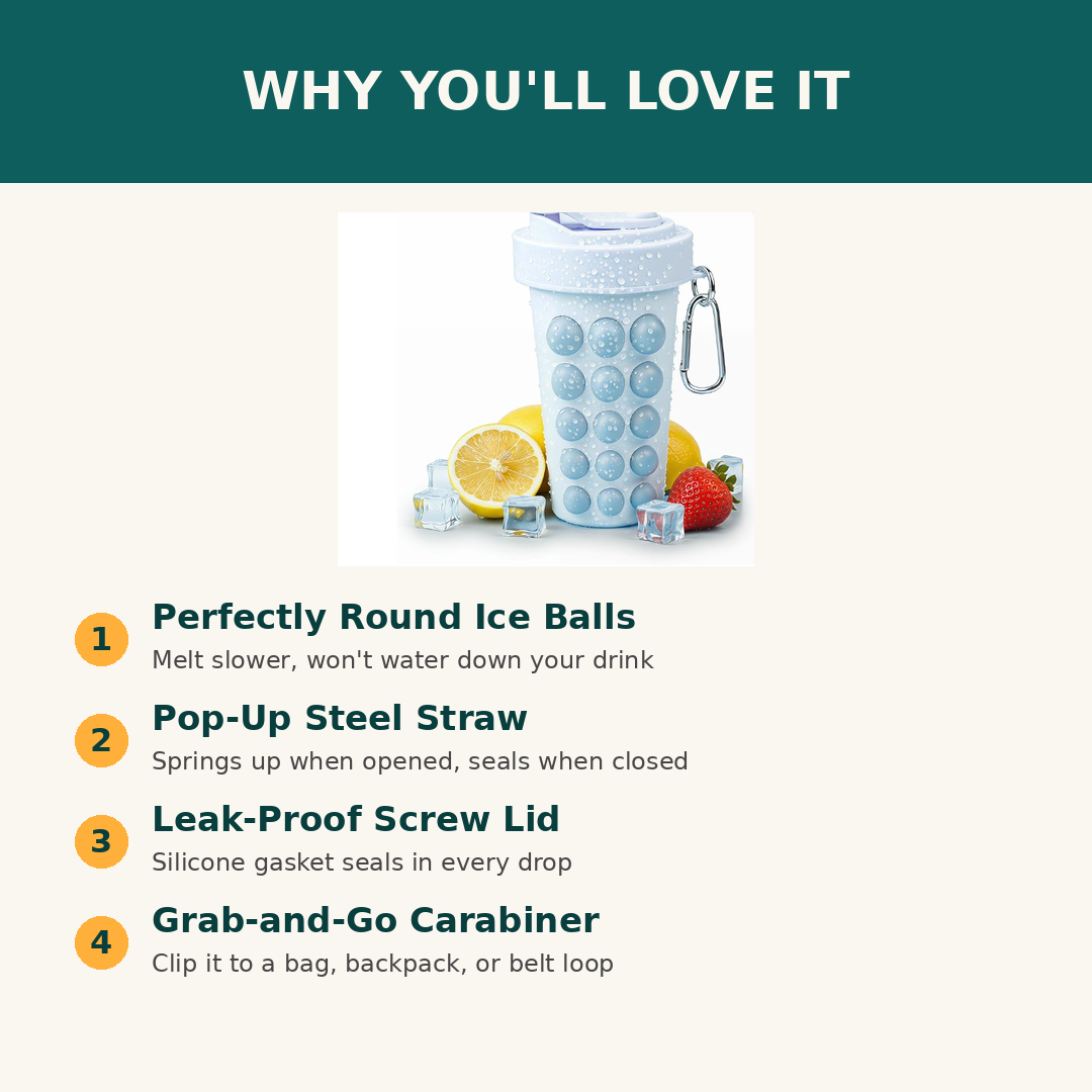 Bubble Ice Ball Maker Tumbler with Straw &amp; Carabiner (MOQ 10 Sets)