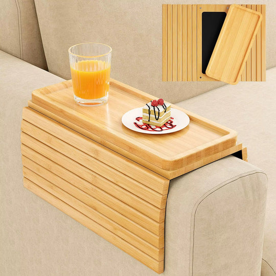 Bamboo Couch Cup Holder Arm Tray for Snack and Phone