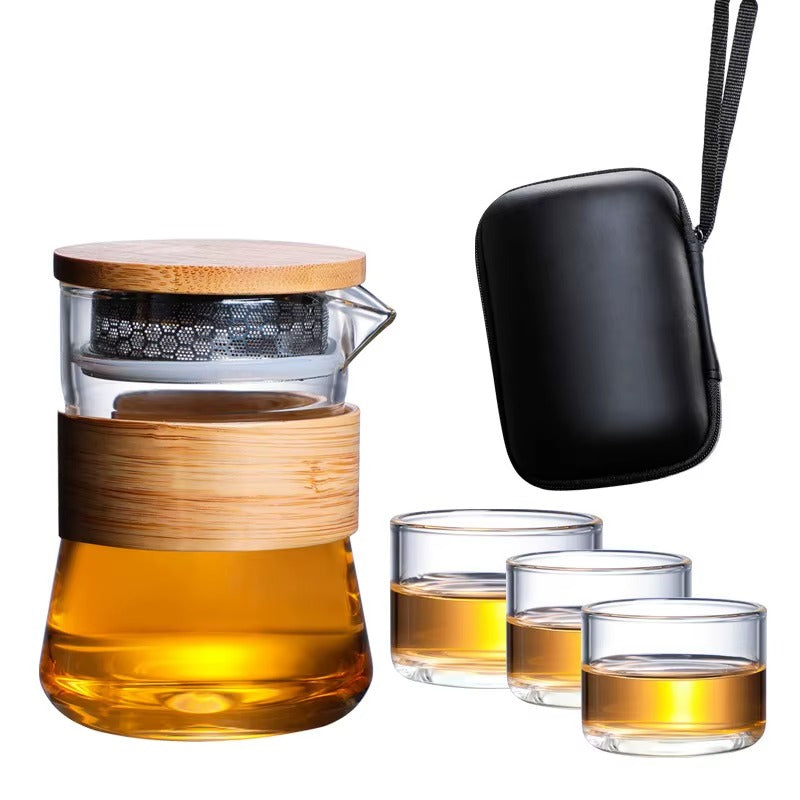 Portable Travel Tea Set with Carrying Case Glass Teapot and Infuser for Loose Leaf Tea (MOQ 10 Sets)