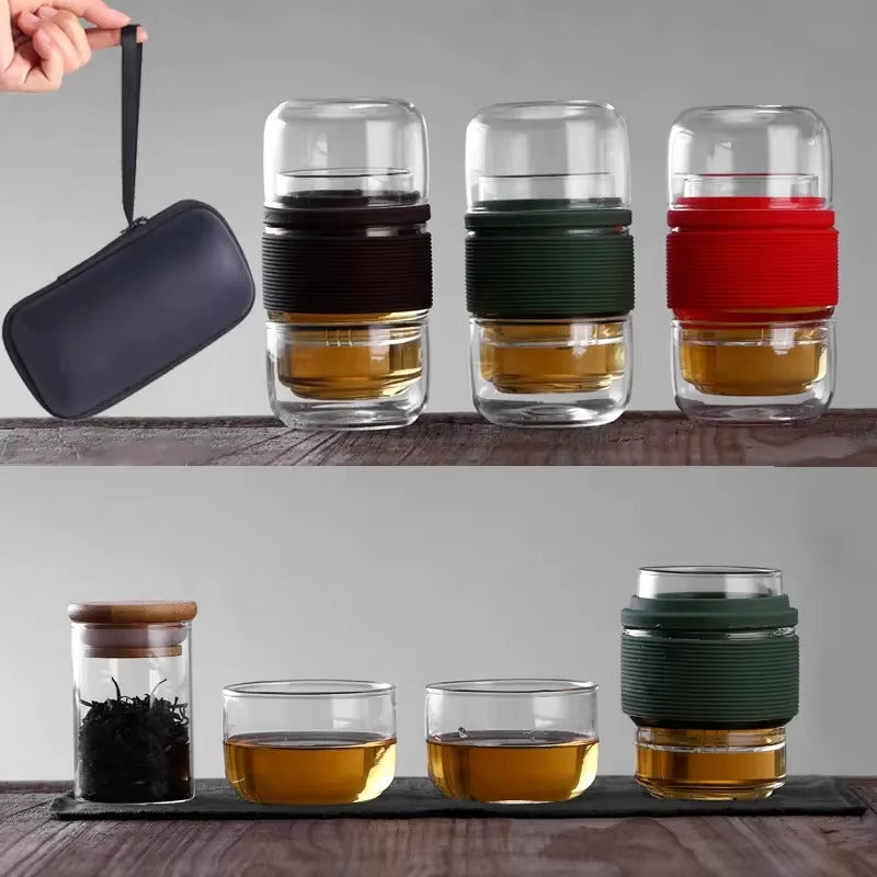 Portable Travel Tea Set with Carrying Case Glass Teapot and Infuser for Loose Leaf Tea (MOQ 10 Sets)