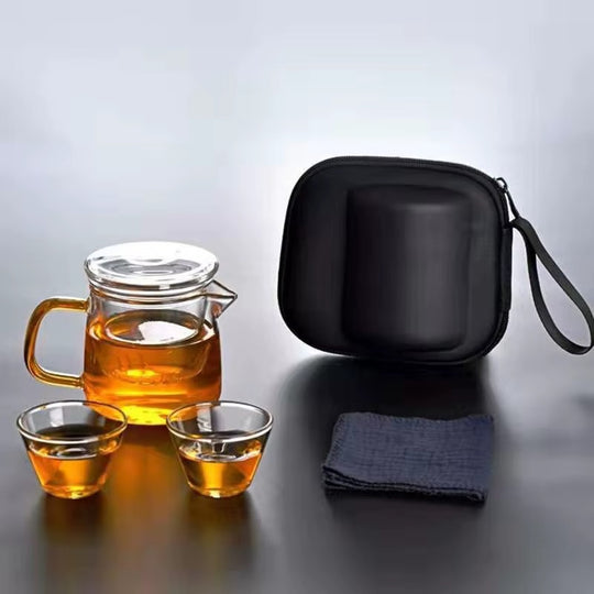 Portable Travel Tea Set with Carrying Case Glass Teapot and Infuser for Loose Leaf Tea (MOQ 10 Sets)