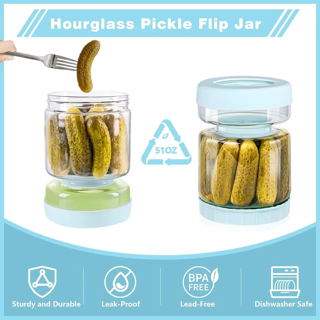 Glass Kraut Juice Separator Jar-Leakproof Airtight Lid, Hourglass Food Storage Flip Jar