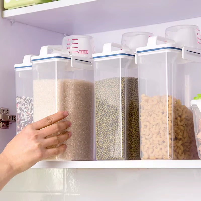 Dispenser with Measuring Cup, BPA-Free Plastic Kitchen Pantry Food Storage Holder for Oatmeal Flour Grain (MOQ 10 Sets)