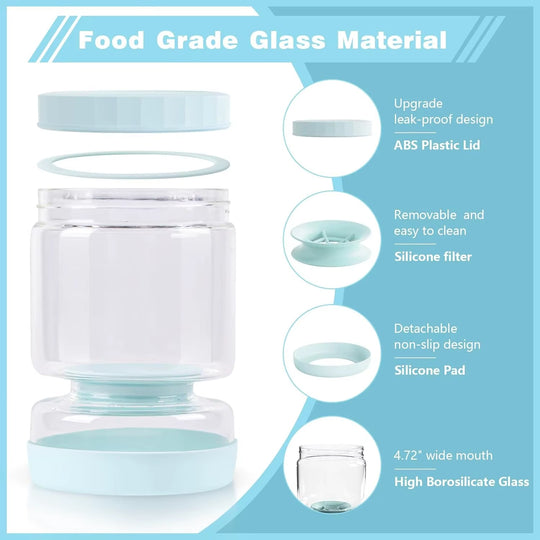 Glass Kraut Juice Separator Jar-Leakproof Airtight Lid, Hourglass Food Storage Flip Jar