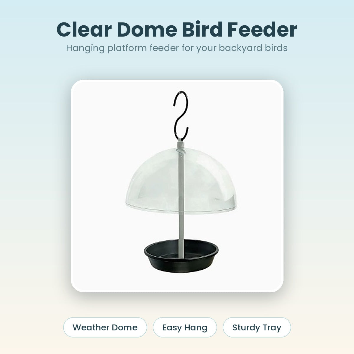 Vigor clear dome hanging bird feeder with black tray