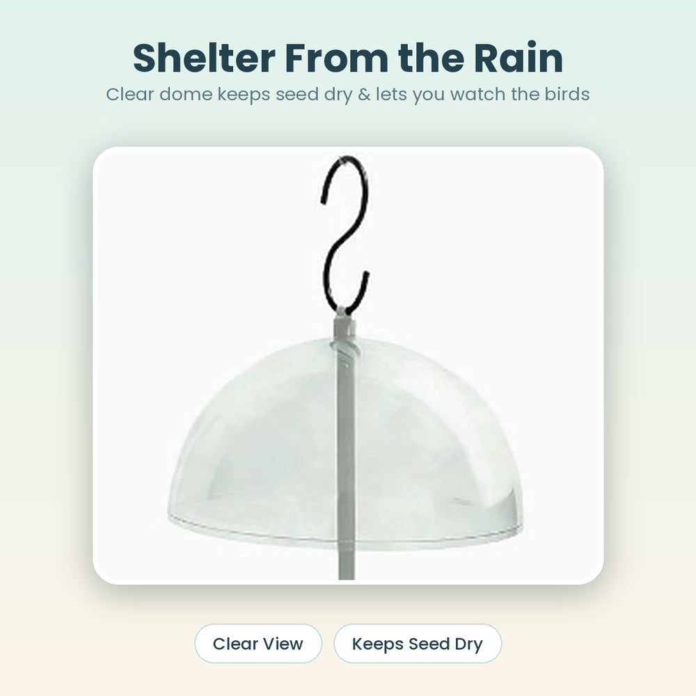 Clear weather dome keeps bird seed dry