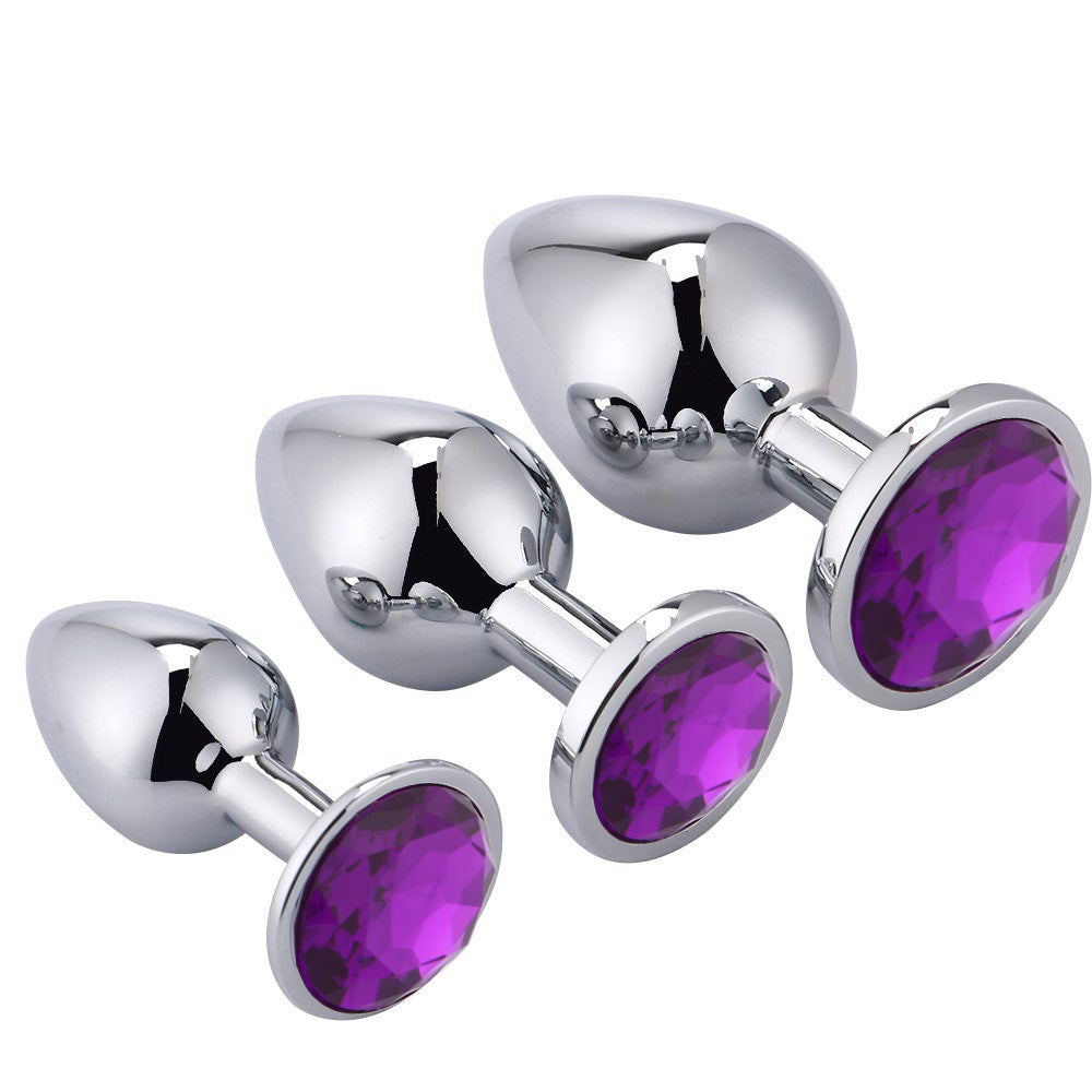 Round Butt Plug metal  with stone - MOQ 10 Pcs