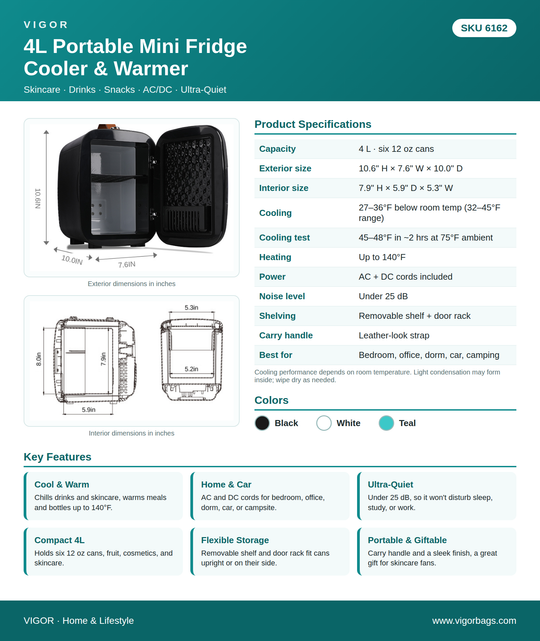 Mini Fridge Cooler & Warmer, 4L Portable Skincare Fridge – AC/DC Compact Refrigerator for Bedroom, Office, Car & Dorm