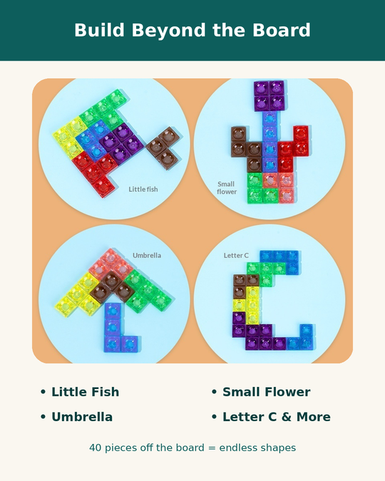 3D Block Puzzle Game, 40 Colorful Pieces, Beechwood Board(MOQ 10 Sets)