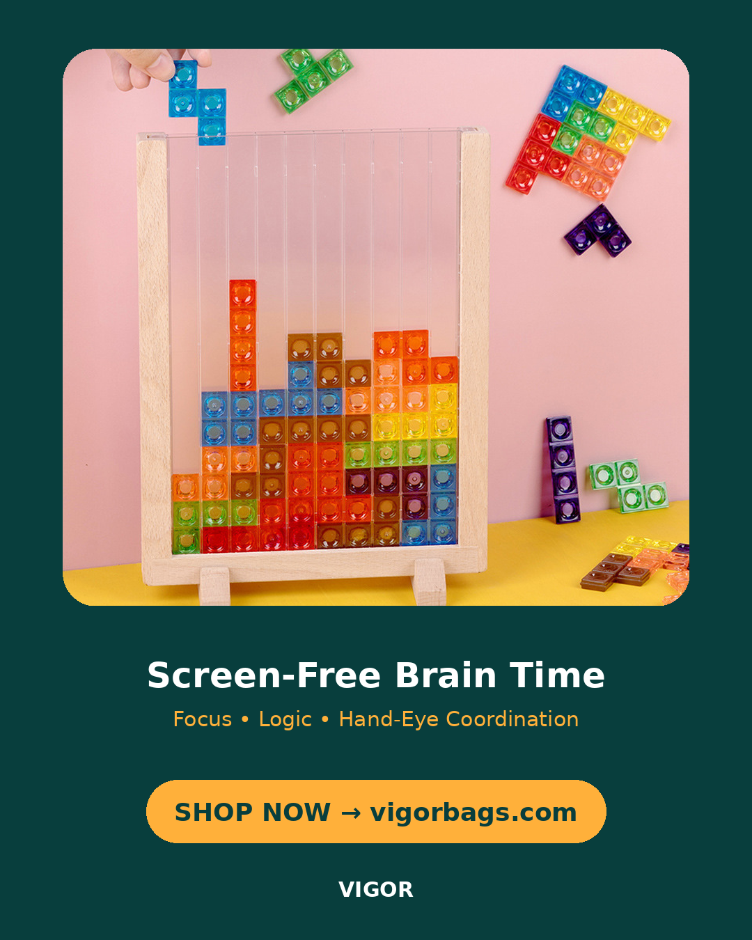 3D Block Puzzle Game, 40 Colorful Pieces, Beechwood Board(MOQ 10 Sets)