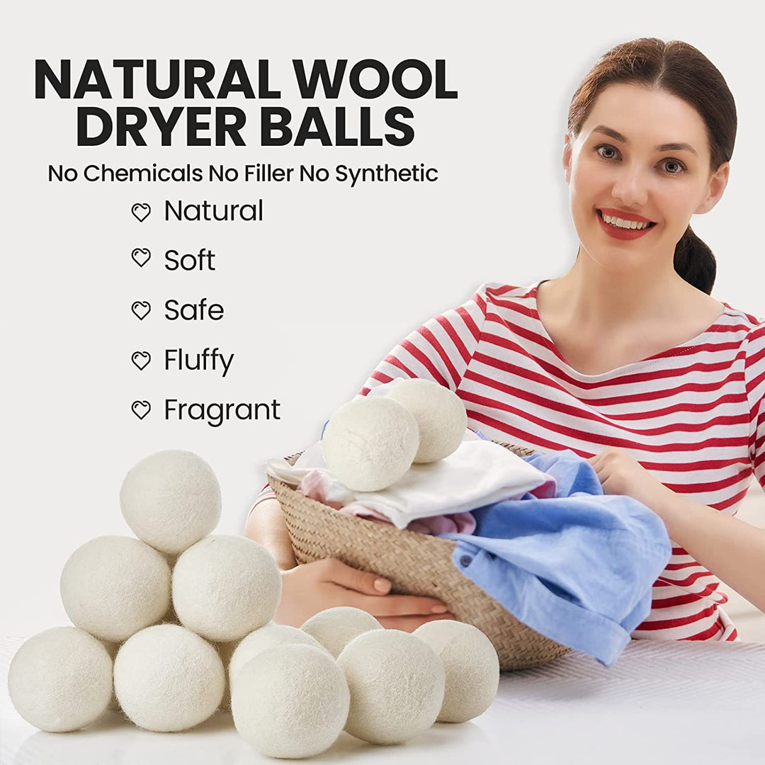 Wool Dryer Balls 6 Pack Laundry Dryer Balls New Zealand Wool Natural Organic Fabric Softener,Shorten Drying Time, Baby Safe,Reduce Wrinkles(Bulk 3 Sets)