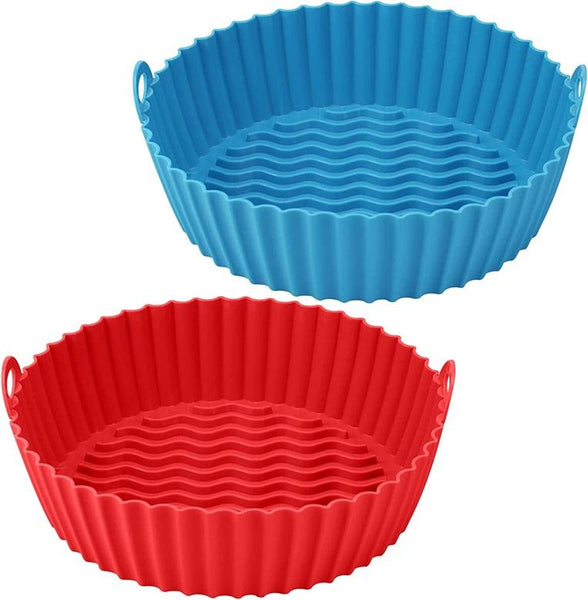 Large Reusable Air Fryer Silicone Non Stick Round Basket with Handles