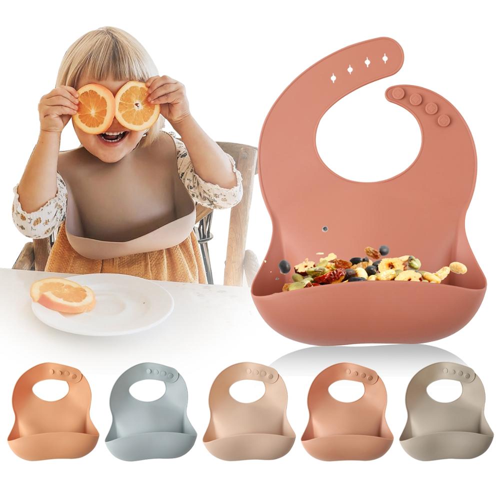 Silicone Bibs for Babies, Baby Feeding Bibs Waterproof Soft Durable Adjustable Bibs