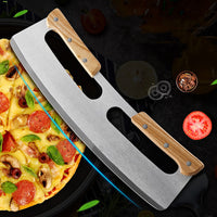 Pizza Cutter Rocker with Wooden Handles & Protective Cover