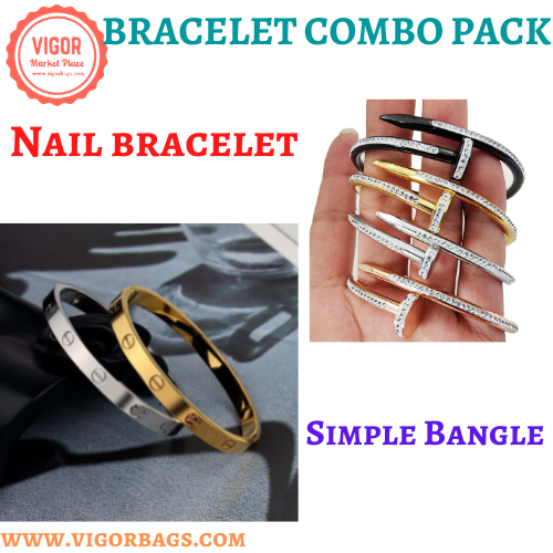 Stylish Simple Love Bangle & Nail bracelet for women trendy 18K Bangle Combo Pack - MOQ 10 Pcs