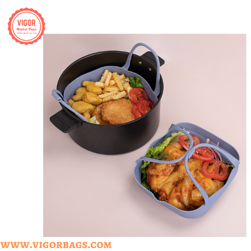 Silicone Non Stick Round Basket with Handles & 8 inch Basket Silicone Mat With Handle Combo Pack