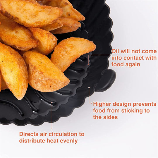 Large Reusable Air Fryer Silicone Non Stick Round Basket with Handles - MOQ 10 pcs