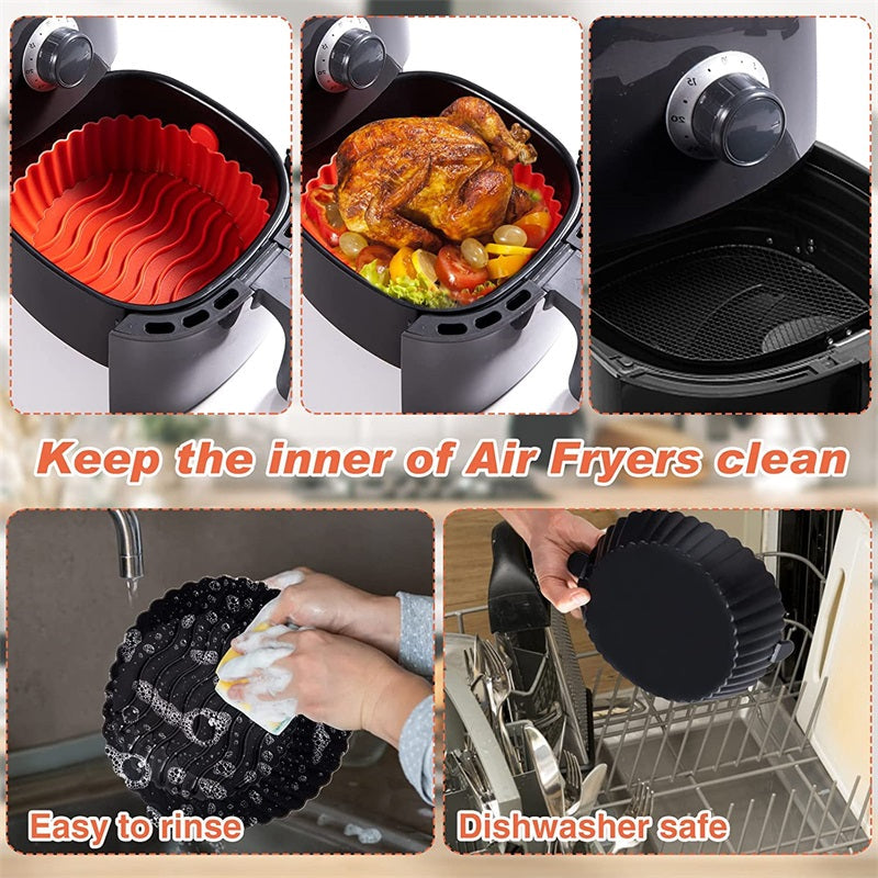 Large Reusable Air Fryer Silicone Non Stick Round Basket with Handles - MOQ 10 pcs