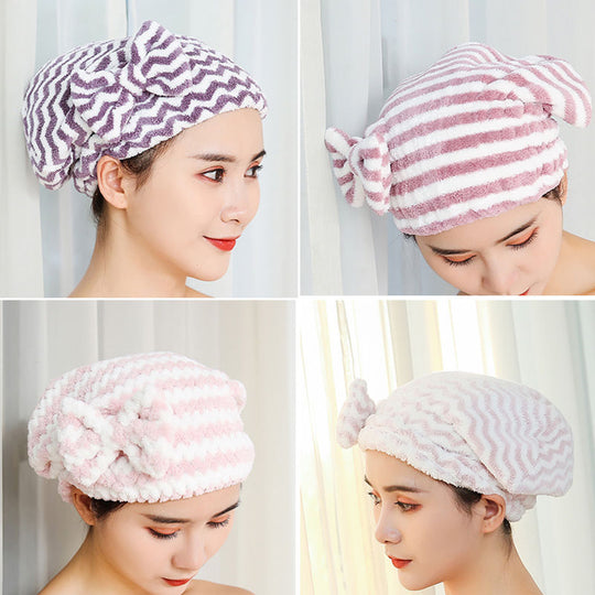 Microfiber Shower Drying Bow-knot Shower Cap Hair Turban hair Wrap Bath Cap - MOQ 10 Pcs