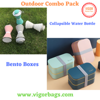 Collapsible Water Bottle & Bento Box Outdoor Combo Pack - MOQ 10 Pcs