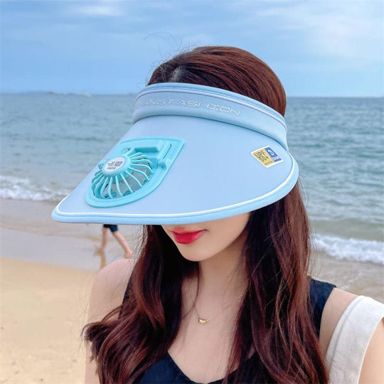 Sun Visor Hats with Fan-Three Temp Settings-Large Area Sun Protection, Visors for Women/Men/Kids, Adjustable Elastic Buckle - MOQ 10 Pcs