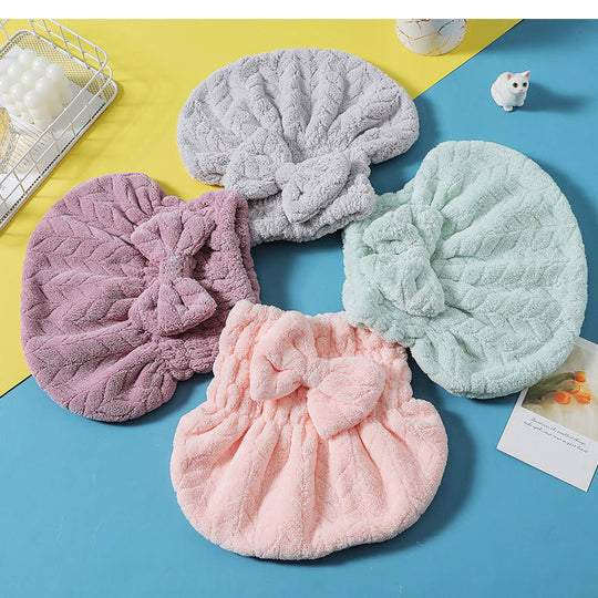 Microfiber Shower Drying Bow-knot Shower Cap Hair Turban hair Wrap Bath Cap - MOQ 10 Pcs