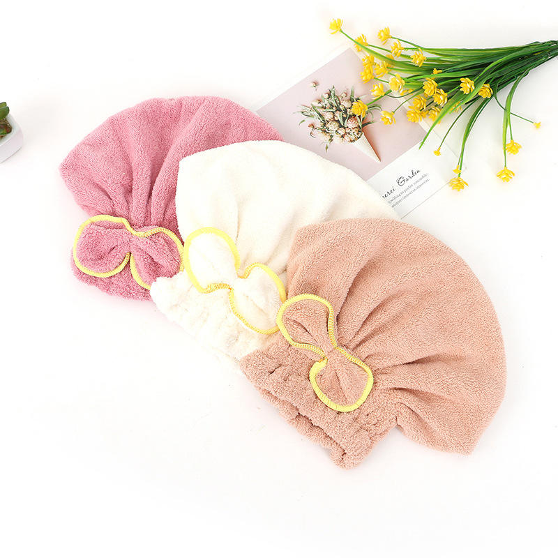 Microfiber Shower Drying Bow-knot Shower Cap Hair Turban hair Wrap Bath Cap - MOQ 10 Pcs