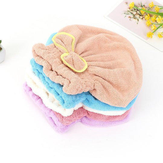 Microfiber Shower Drying Bow-knot Shower Cap Hair Turban hair Wrap Bath Cap - MOQ 10 Pcs