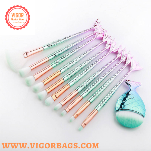 Mermaid Foundation Eyebrow Eyeliner Makeup Blush Cosmetic Concealer Fish Tail Make Up Brushes Tools