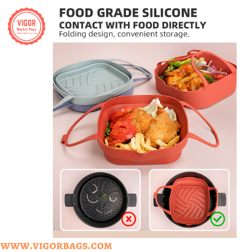 Silicone Non Stick Round Basket with Handles & 8 inch Basket Silicone Mat With Handle Combo Pack