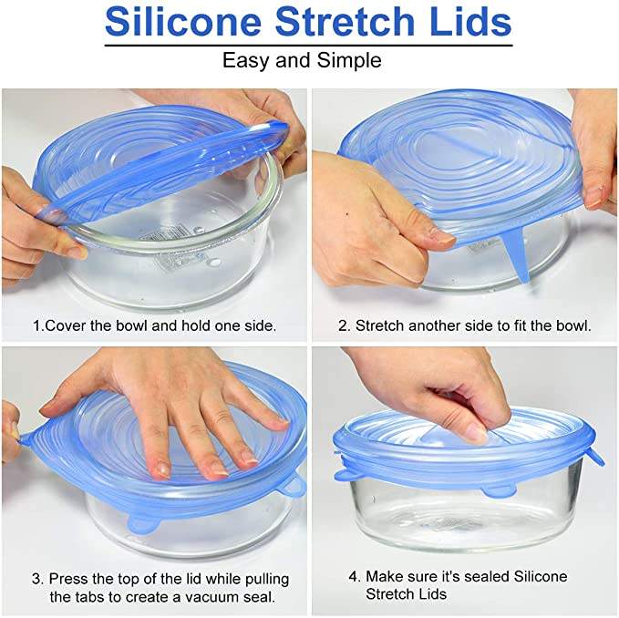 Reusable Food Grade 6 Pack Silicone Stretch Lids - MOQ 10  Pcs