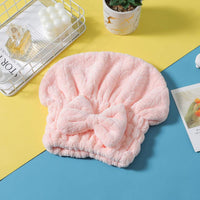 Microfiber Shower Drying Bow-knot Shower Cap Hair Turban hair Wrap Bath Cap - MOQ 10 Pcs